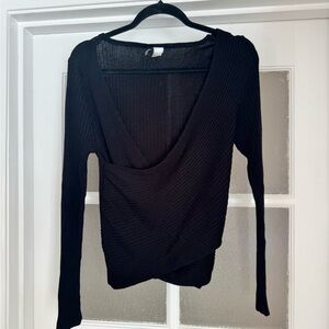 H&M Black Ribbed Wrap-Style Top